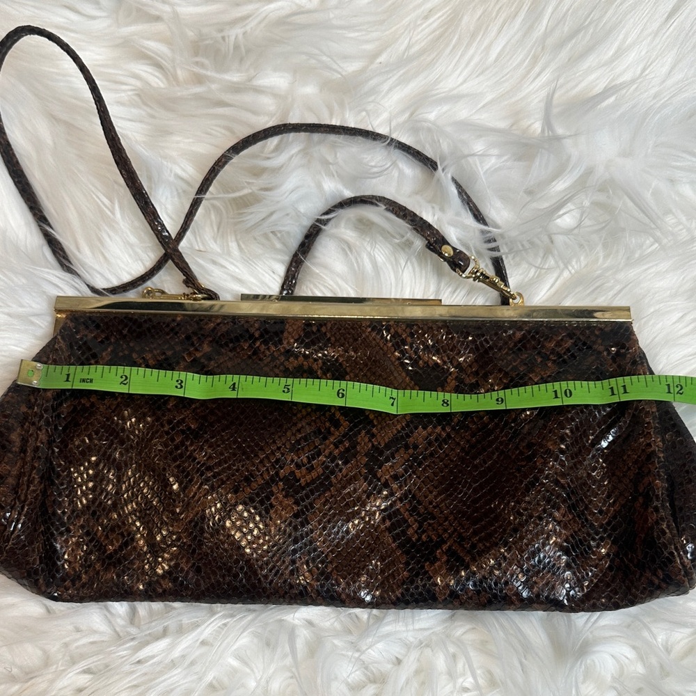 Preloved Elegant Vintage Italian Leather Brown Snakeskin Clutch Bag - Picture 10 of 16